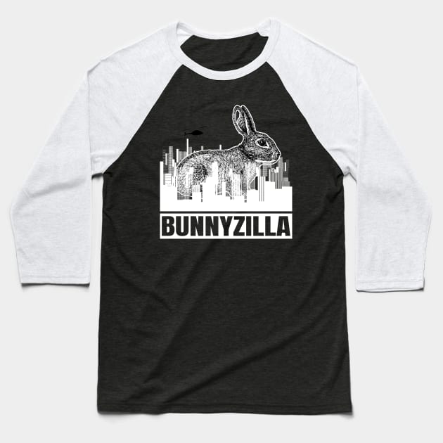 'Bunnyzilla' Hilarous Bunny Gift Baseball T-Shirt by ourwackyhome